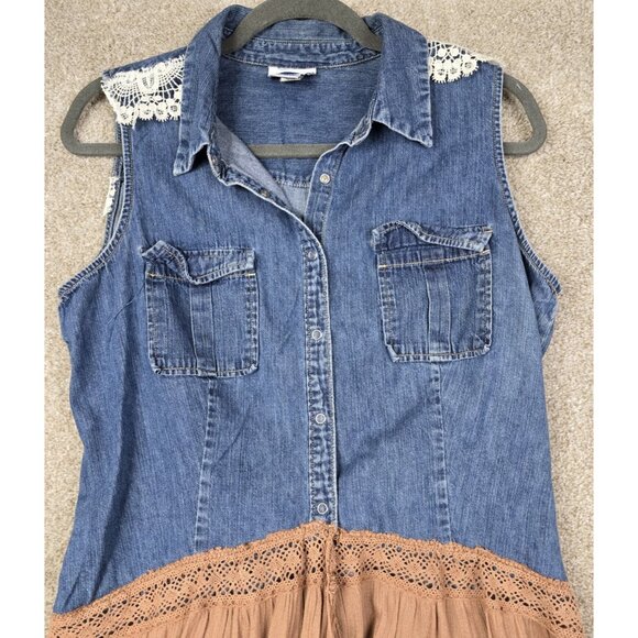 OOAK Magnolia Boho Indie Upcycled Western Denim Vest Duster Beach Cover Up Sz L - Picture 10 of 16